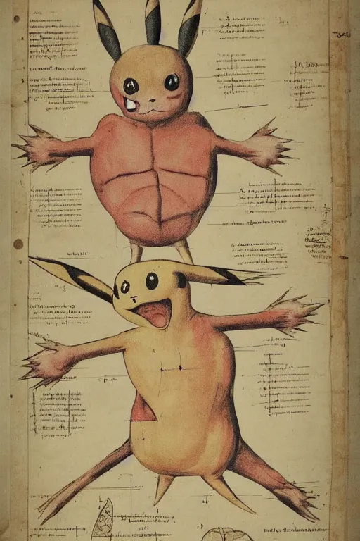 Prompt: 1 6 th century anatomy poster of pikachu, detailed, intricate, elegant, realistic,