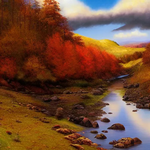 Prompt: beautiful autumnal scottish valley view by tyler edlin