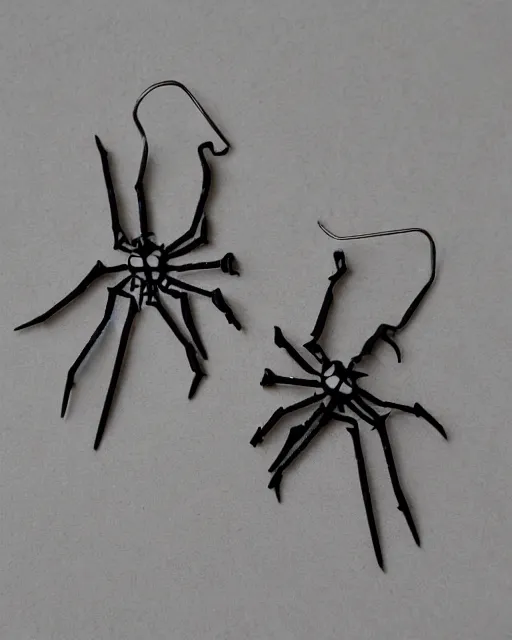 Image similar to spooky cartoon spider, 2 d lasercut earrings, in the style of tim burton