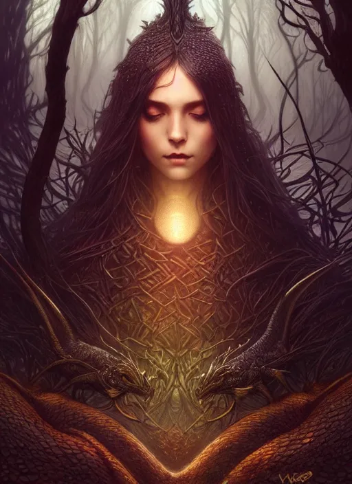 Image similar to Random House book cover, award winning, dark crow, fantasy forest landscape, dragon scales, fantasy magic, dark golden light night, intricate, elegant, sharp focus, illustration, highly detailed, digital painting, concept art, matte, art by WLOP and Artgerm and Greg Rutkowski and Alphonse Mucha, masterpiece