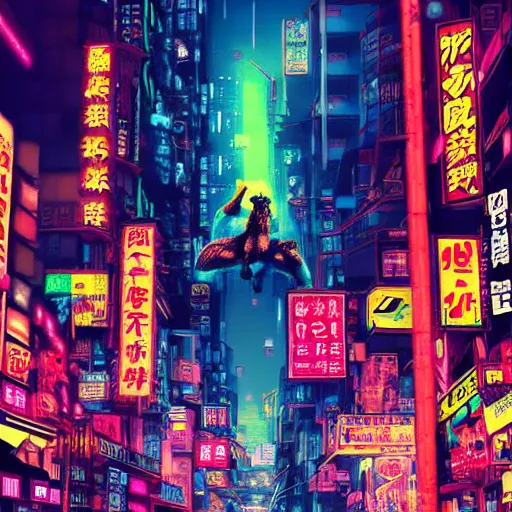 Prompt: king Kong in a cyberpunk japanese city, neon colors,well detailed, Photo realistic, high definition, 8k