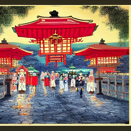 Image similar to a beautiful painting of the lantern festival in old kyoto