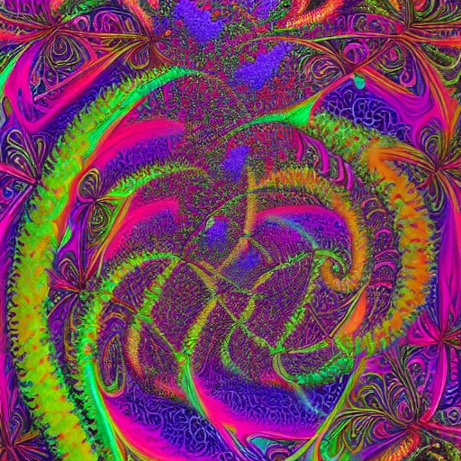 Prompt: highly detailed fractals, dmt vision, psychedelic painting