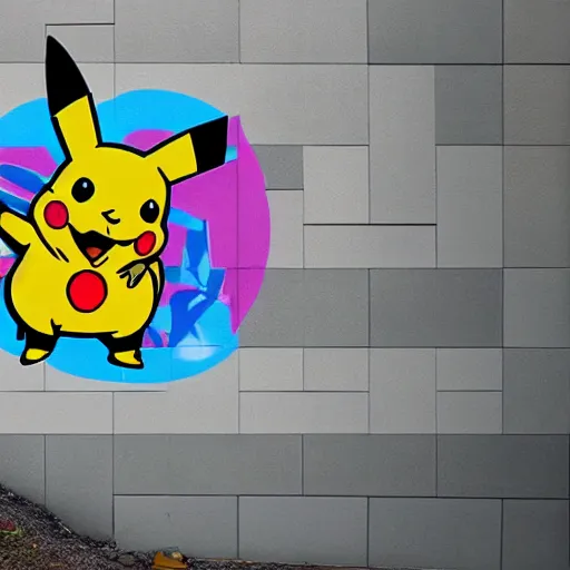 Image similar to graffiti pikachu on the wall, 15mm photo