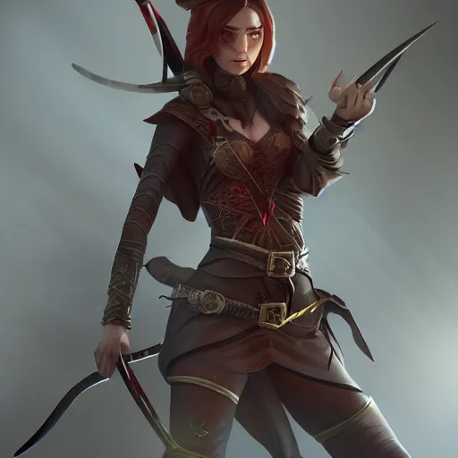Prompt: A female elf assassin wielding a pair of daggers, hyperdetailed, artstation, cgsociety, 8k
