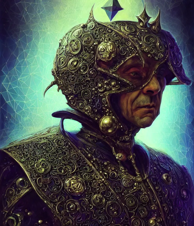 Image similar to front!!! shot of a court jester!!! character, mesmerizing fractal hypercubes, dark holography!!!, future, metallic galactic, crystalline edges, polygonal, elegant, highly detailed, centered, (((artstation, concept art, jagged, sharp focus, artgerm, Tomasz Alen Kopera, Peter Mohrbacher, donato giancola, Joseph Christian Leyendecker, WLOP, Boris Vallejo))), ((raytracing)), mugshot!!!!!, ugly!!!!!!, octane render, nvidia raytracing demo, octane render, nvidia raytracing demo, octane render, nvidia raytracing demo, 8K