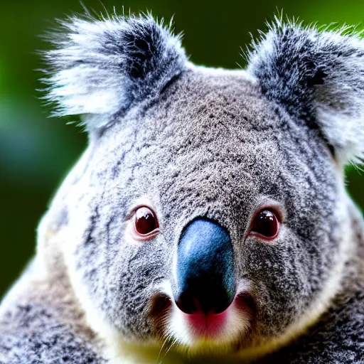 Image similar to award winning nature photograph of a koala. it has a friendly smile. it has whiskers and claws. extreme detail, beard hyperrealistic photo, smooth, trending on artstation