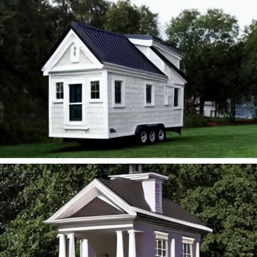 Image similar to tiny home is architecturally similar to the white house,