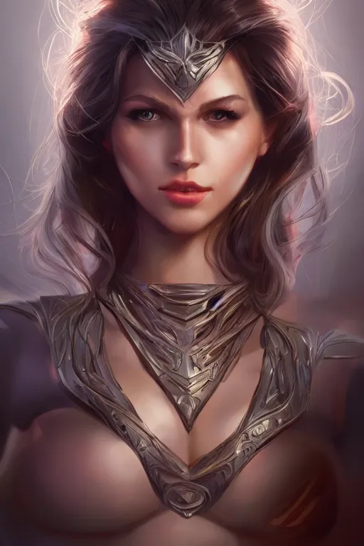 Prompt: three quarters portrait pose of a beautiful woman, strong body,super heroine costume,super powers, fantasy, intricate, elegant, highly detailed, digital painting, artstation, concept art,shining, sharp focus, illustration, art by Stanley Lau