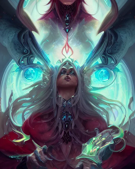 Image similar to portrait of a beautiful satanic cybernetic emanation, by pete mohrbacher and artgerm and wlop, digital art, highly detailed, intricate, fantasy, mystical, sharp focus, Trending on Artstation HQ, deviantart, unreal engine, 4K UHD image