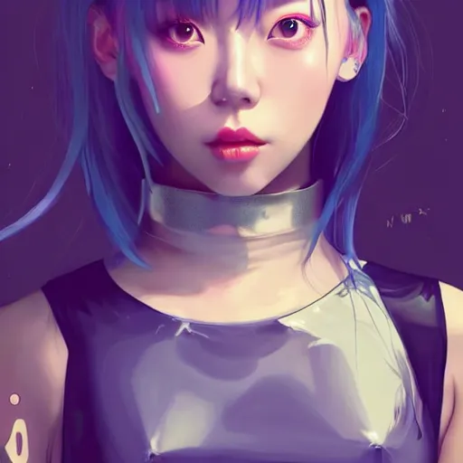 Image similar to a beautiful young korean kpop star billie eilish lucy liu alluring instagram model in elaborate latex tank top, jrpg tank top made from latex demon faces, by guweiz and wlop and ilya kuvshinov and artgerm and, aesthetic, gorgeous, stunning, alluring, attractive, artstation, deviantart, pinterest, digital art