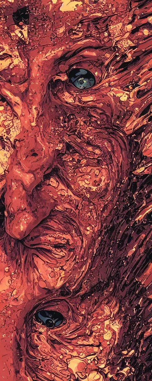 Image similar to closeup of face melting in agony, inside dark oil, frontal picture, by yoichi hatakenaka, masamune shirow, josan gonzales and dan mumford