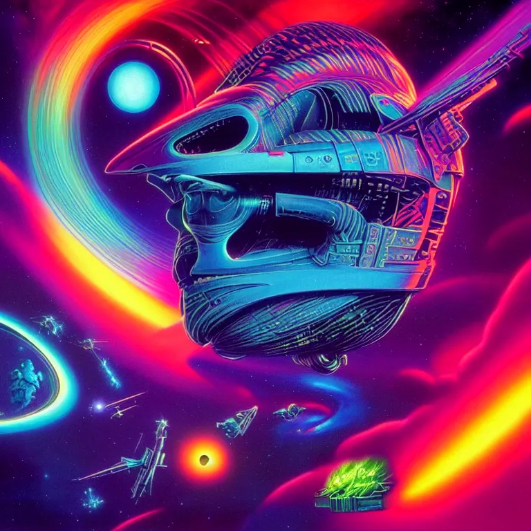 Image similar to edge of infinite quantum space, synthwave, bright neon colors, highly detailed, cinematic, tim white, roger dean, michael whelan, jim burns, bob eggleton, chris moore, vladimir kush, kubrick, alfred kelsner, vallejo