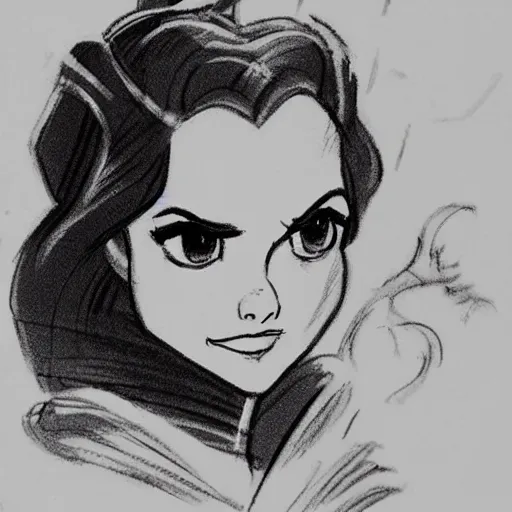 Image similar to milt kahl sketch of princess padme from star wars episode 3 with hair tendrils