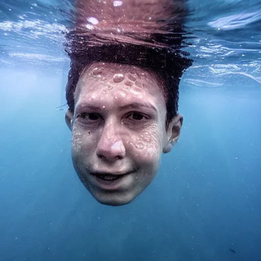 Prompt: giant head underwater