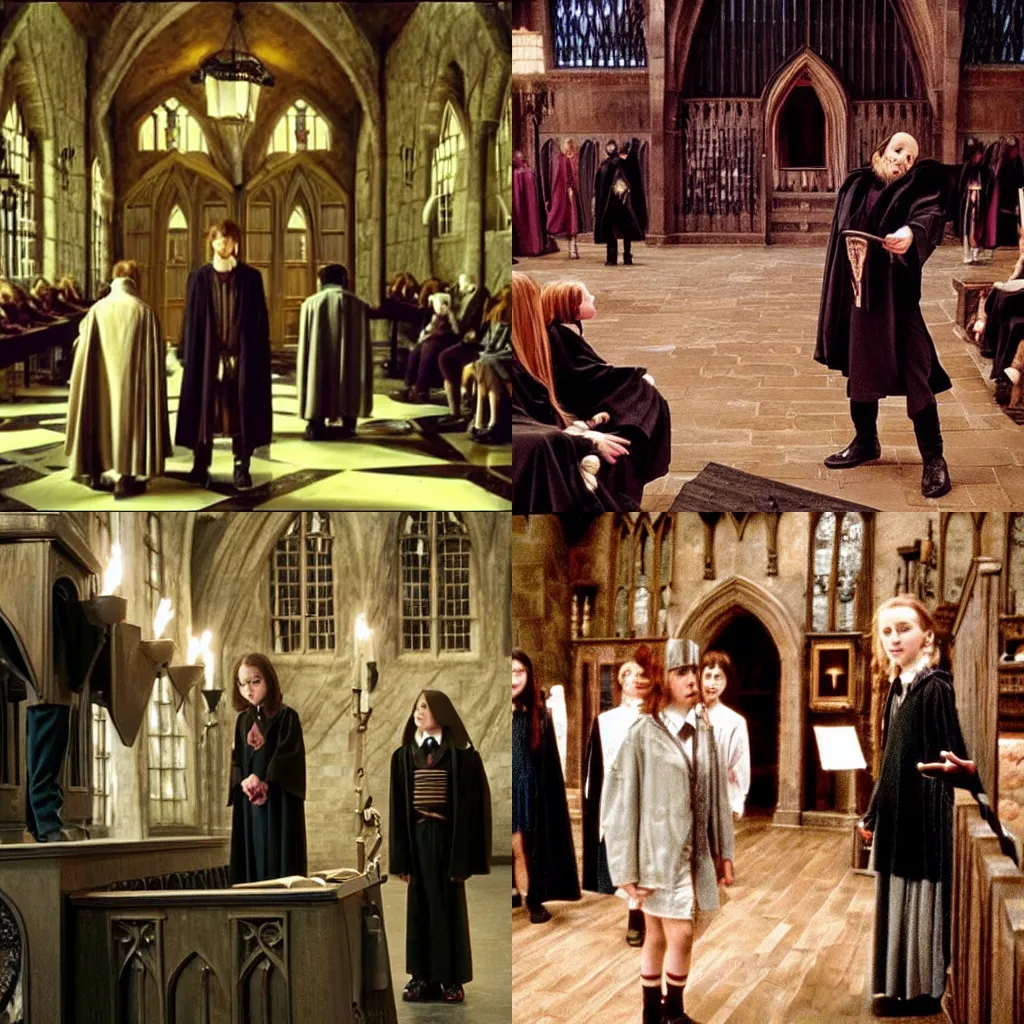 Prompt: Death is teaching in Hogwarts, a scene from a Harry Potter movie