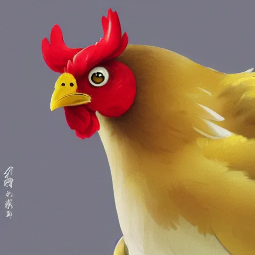 Prompt: a chicken animal wearing a small chicken-sized golden crown on its head. Against a white background. By Makoto Shinkai, Stanley Artgerm Lau, WLOP, Rossdraws, James Jean, Andrei Riabovitchev, Marc Simonetti, krenz cushart, Sakimichan, trending on ArtStation, digital art. Animal photo.