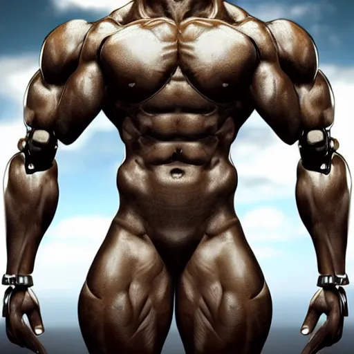 Image similar to a realistic detailed photo of a bodybuilder who is also a male android Chris Redfield, shiny skin, posing robotically, blank stare