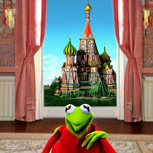 Prompt: Kermit at the Kremlin for the Nintendo Wii