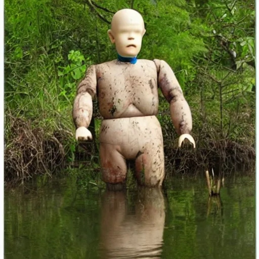 Prompt: a dummy in a swamp