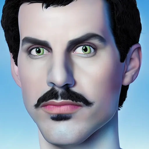 Prompt: portrait of freddie mercury as elza from frozen movie, hyper realistic, detailed, life like, 4 k, - n 5