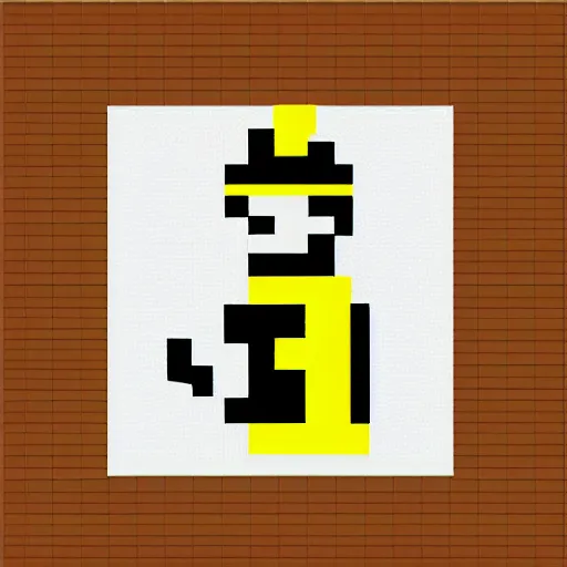 Image similar to 32x32 pixel art of an old grumpy ship captain, white beard, white cap, black coat, yellow background