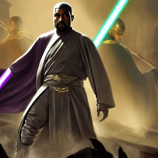 Prompt: Kanye West as a jedi, League of Legends Splashscreen,