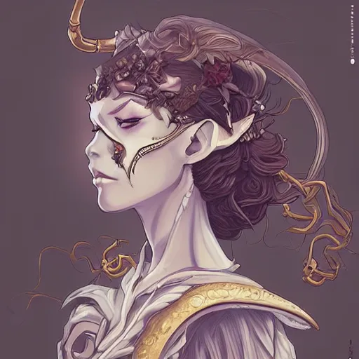 Prompt: anime manga skull profile young woman, skeleton, elf, galadriel, ethereal, unreal engine, intricate, elegant, highly detailed, digital art, art by JC Leyendecker and sachin teng