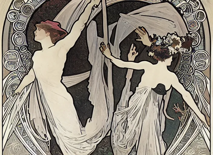 Prompt: joe band performing a thousand hands dance, alphonse mucha, 8 k
