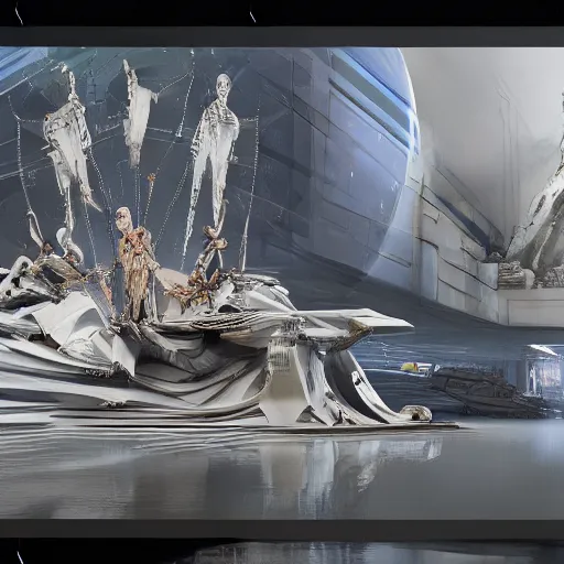 Image similar to sci-fi motherboard structure on the coronation of napoleon painting and digital billboard in the middle, unreal engine 5, keyshot, octane, artstation trending, ultra high detail, ultra realistic, cinematic, 8k, 16k, in style of zaha hadid, in style of nanospace Michael Menzelincev, in style of Lee SOUDER, colors in style of the Blade Runner 2049, in plastic, dark, tilt shift,