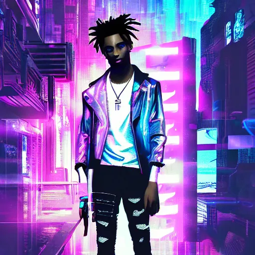 Image similar to playboi carti in cyberpunk style digital art 4 k the detailed super realistic