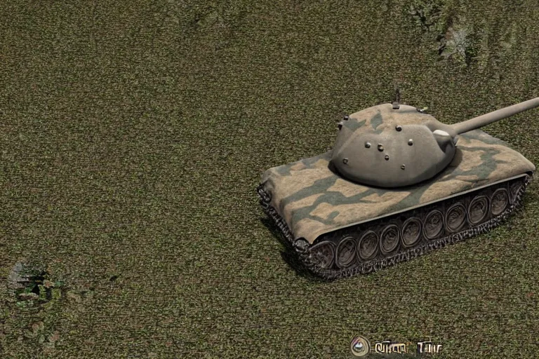 Image similar to 3d render of amrican 1944 tank M4 Sherman angled front plate cast turret hidden in bush camo netting dark gritty photo ((((grunge)))) barrel peaking out of the bush ((((((green grey color palette) cinematic ((((((Fury 2014 film)))))) detailed european forest Belgium summer overcast cloudy day