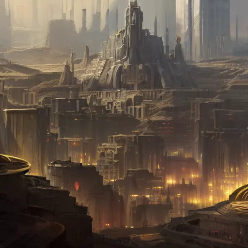 Image similar to concept art painting of an evil empires capital city with large fortress in the middle, realistic, detailed, cel shaded, in the style of makoto shinkai and greg rutkowski and james gurney