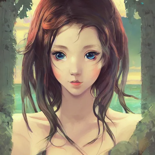 Image similar to A potrait of a mermaid with big and cute eyes, fine-face, realistic shaded perfect face, fine details. Night setting. Very anime style. Realistic shaded lighting poster by Ilya Kuvshinov katsuhiro, magali villeneuve, artgerm, Jeremy Lipkin and Michael Garmash, Rob Rey and Kentarõ Miura style, trending on art station