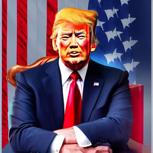 Image similar to film still photo portrait of the president of the united states in 2 0 6 9, realistic, hyperrealistic, 8 k resolution, hd quality, very detailed, highly detailed, intricate details, real life, real world, trending on artstation, digital art, really realistic, very realistic, headshot, head in frame, photograph, portrait