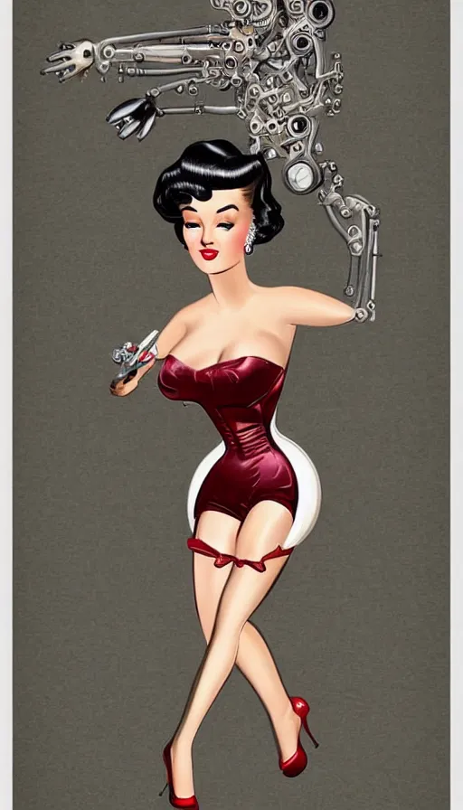 Image similar to beautiful intricate highly detailed bio - mechanical gorgeous woman, full body, realistic, in the style of 1 9 5 0 s pin - up