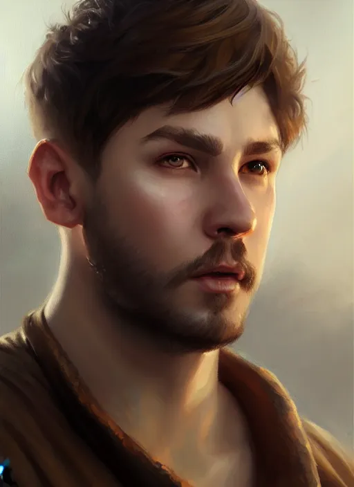 Image similar to a _ fantasy _ style _ portrait _ painting _ of chubby white male very short hair short stubble, brown hair, rpg dnd oil _ painting _ unreal _ 5 _ daz. _ rpg _ portrait _ extremely _ detailed _ artgerm _ greg _ rutkowski _ greg