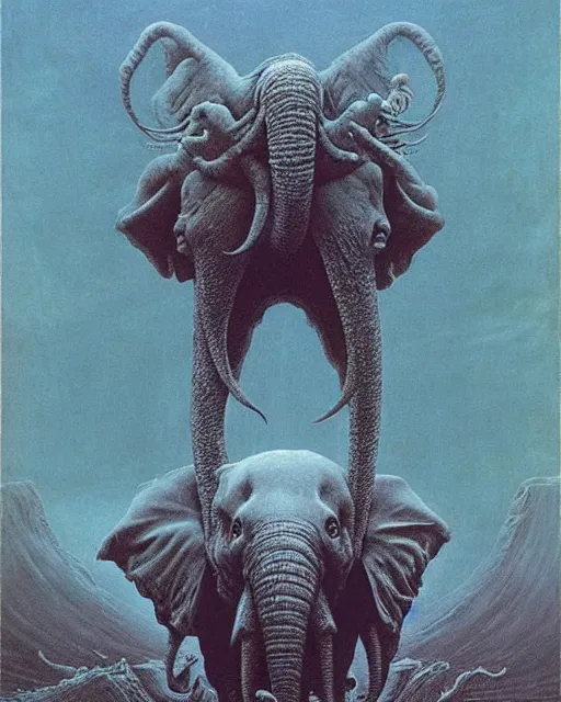 Image similar to eldritch elephant lovecraftian god by beksinski