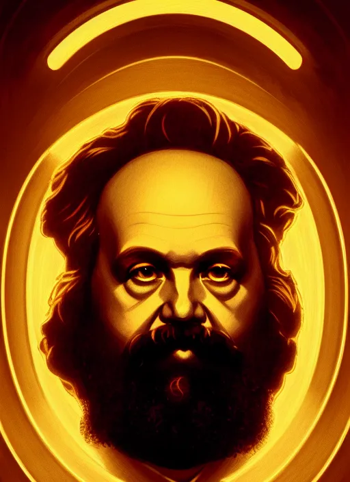 Image similar to symmetry!! portrait of karl marx, sci - fi, glowing lights!! intricate, elegant, highly detailed, digital painting, artstation, concept art, smooth, sharp focus, illustration, art by artgerm and greg rutkowski and alphonse mucha, 8 k