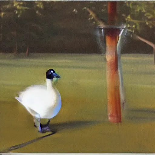 Image similar to a goose on a swing, realistic,