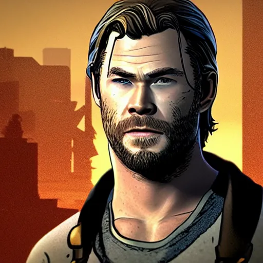 Image similar to portrait of chris hemsworth in style of telltale games the walking dead