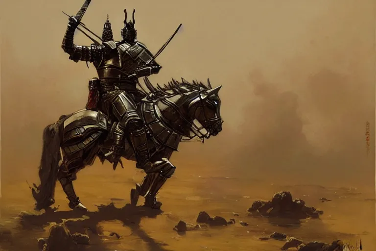Image similar to armored samurai painting by gaston bussiere, craig mullins, j. c. leyendecker, tom of finland,
