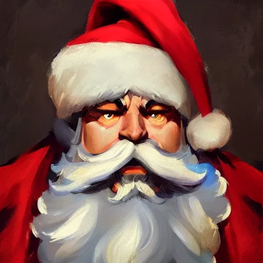 Prompt: greg manchess portrait painting of partially armored santa claus as overwatch character, medium shot, asymmetrical, profile picture, organic painting, sunny day, matte painting, bold shapes, hard edges, street art, trending on artstation, by huang guangjian and gil elvgren and sachin teng