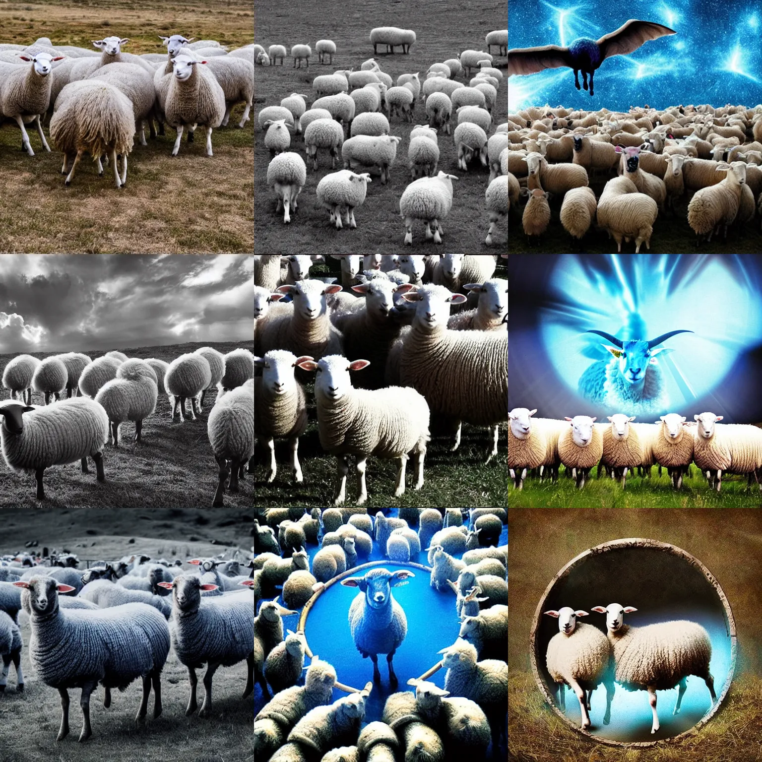 Prompt: surreal photo of sheep using stargate demonic devil spirit spirit blue