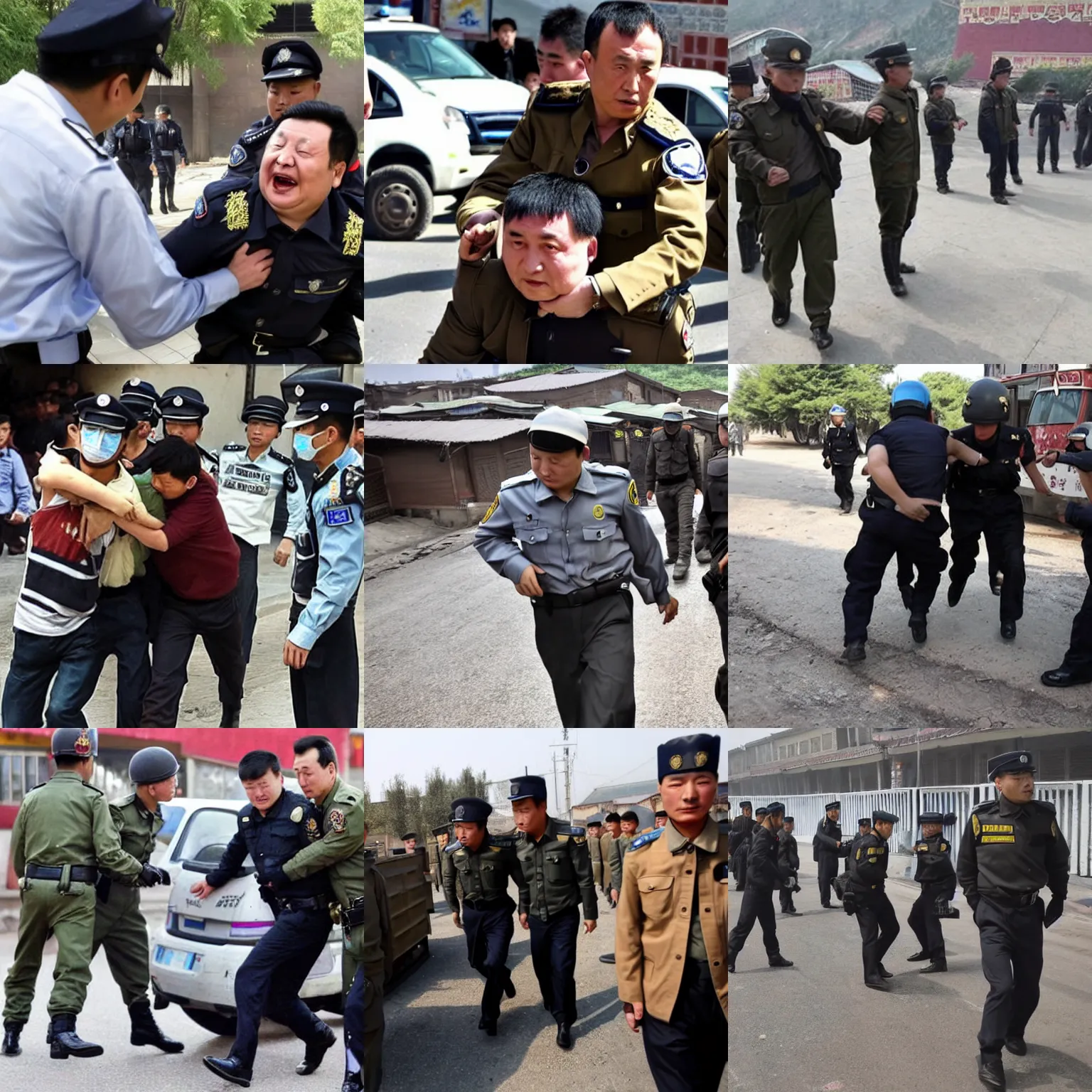 Prompt: chinese police arresting a person into Xinjiang internment camps