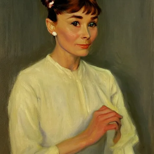 Image similar to audrey hepburn art by anna ancher