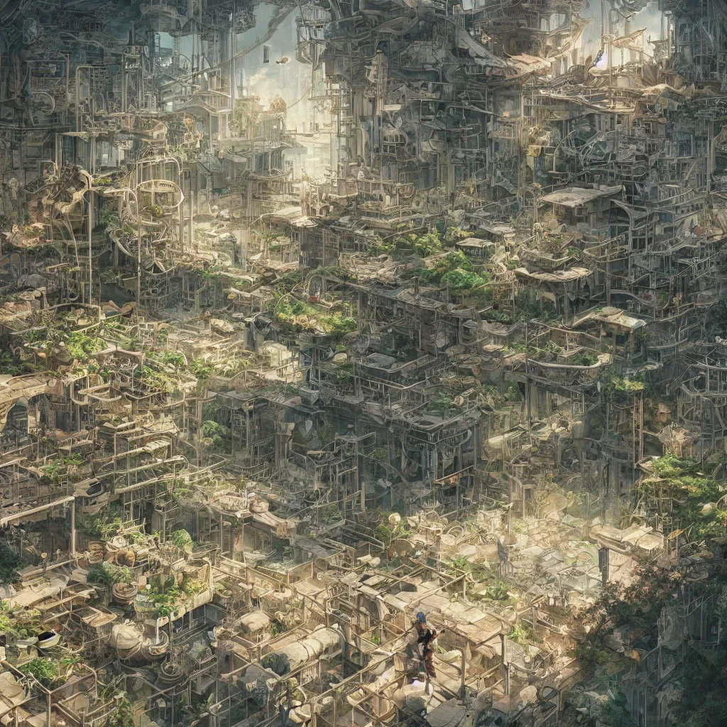 Image similar to cartoon manga anime render of a strikingly architecture, an intricate bioremediation plant, rossdraws, artgerm, norman rockwell, emiliano ponzi, epic composition, hd, octane, unreal engine, volumetric lighting, light rays, masterpiece, award - winning