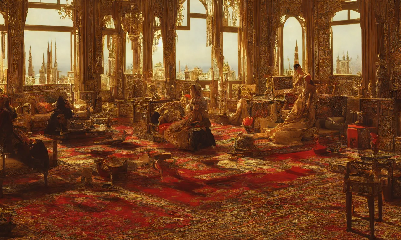Image similar to grand dream of ottoman opulence and the splendor of architectural orientalism, art by rudolf ernst, orientalism, hypereralism, ultra hd, 8 k resolution