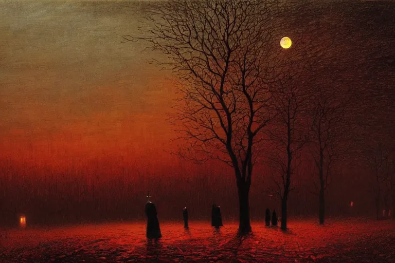 Prompt: a painting of reed hill under blood moon, eerie, by john atkinson grimshaw and caspar david friedrich, acrylic art, artstation hd