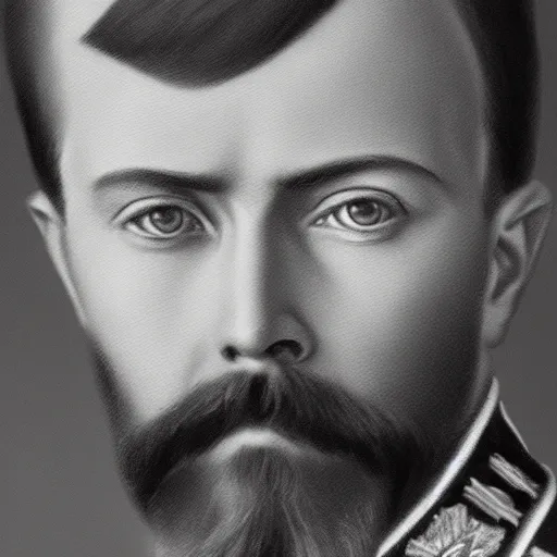 Image similar to detailed hyper-realistic portrait painting of Tsar Nicholas II of Russia 4K details